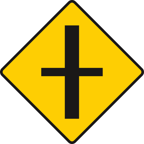Junction ahead with roads of lesser importance.