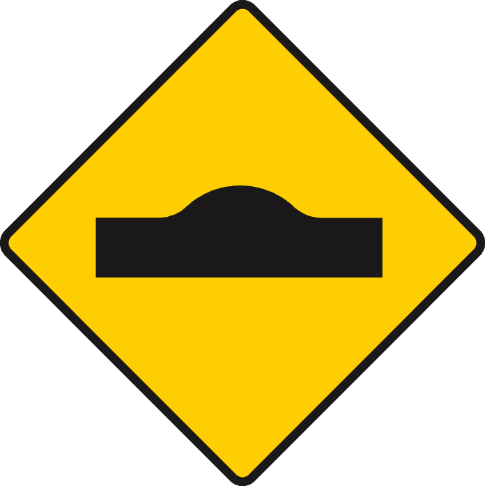 Sharp rise in the road ahead - for example, a humpback bridge.