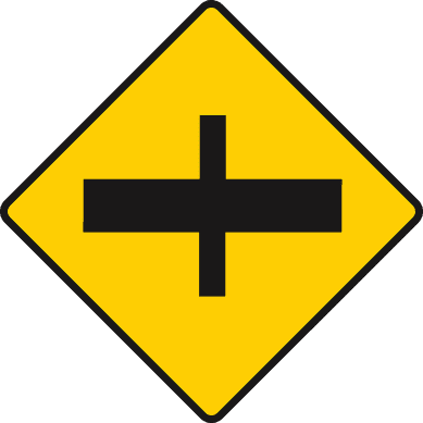Crossroads with major road ahead.