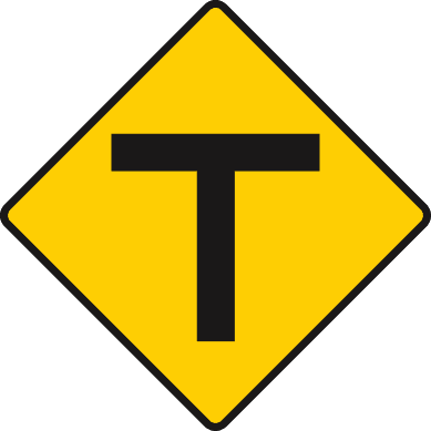 T-junction ahead with roads of equal importance.