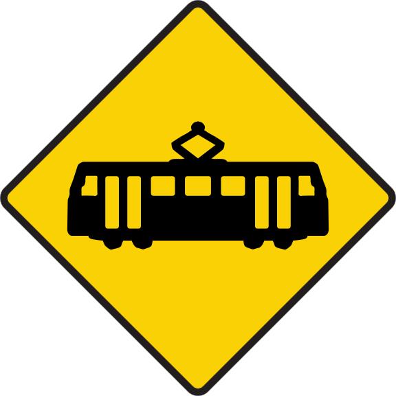 Tramway crossing ahead.