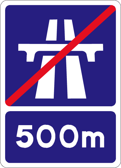 Motorway ends 500 metres ahead.