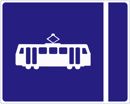 Tram lane on left.