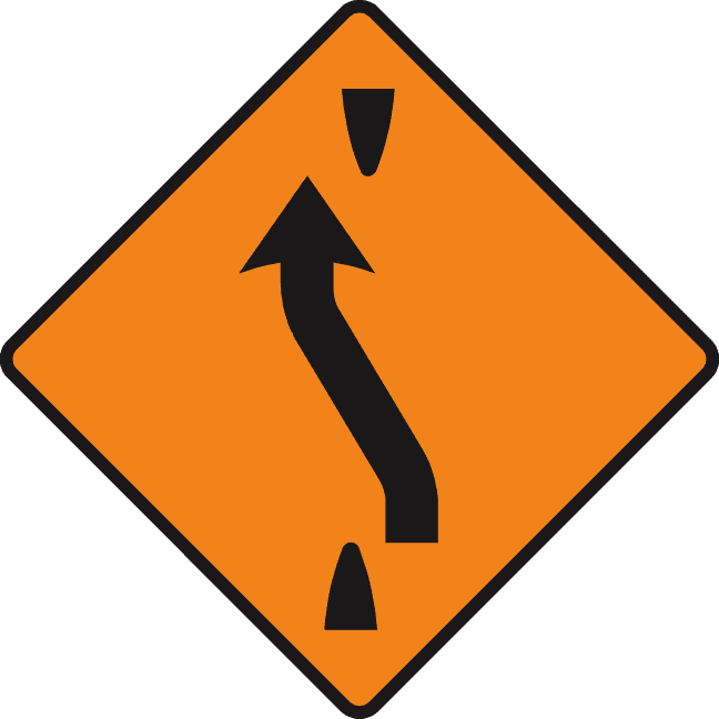 Traffic should cross back to the left-hand lane ahead.