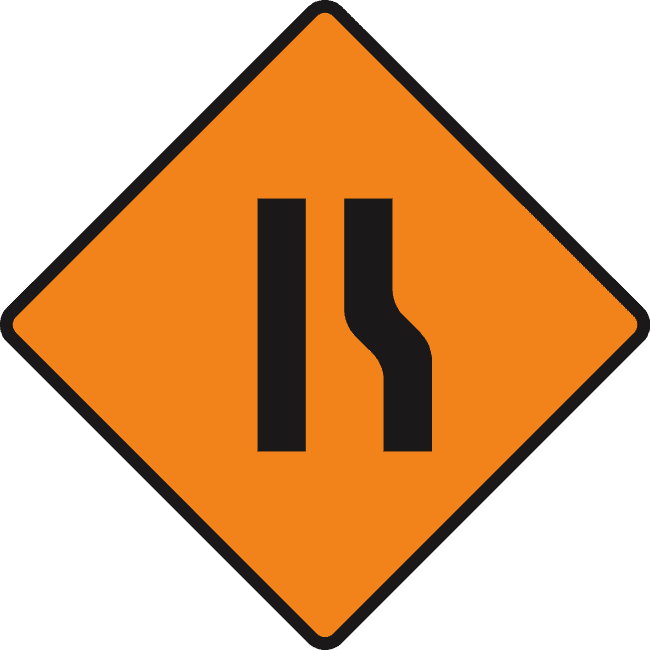 Road narrows from right.