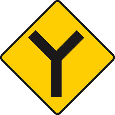 Y-junction ahead with roads of equal importance.