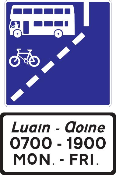 Only buses, cyclists and taxis are allowed to use the lane ahead during the hours indicated.