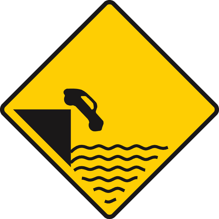 Unprotected quay, canal or river ahead.