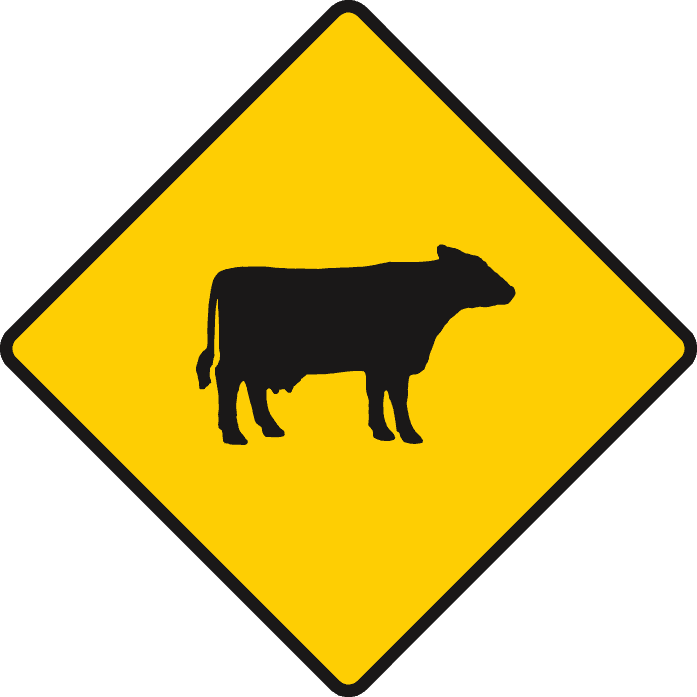 Possibility of cattle or farm animals ahead.