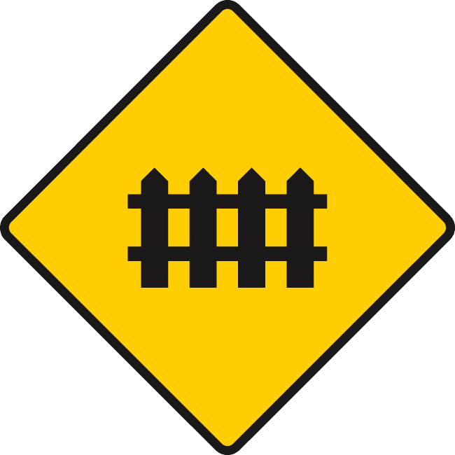Level crossing ahead guarded by gates or barriers.